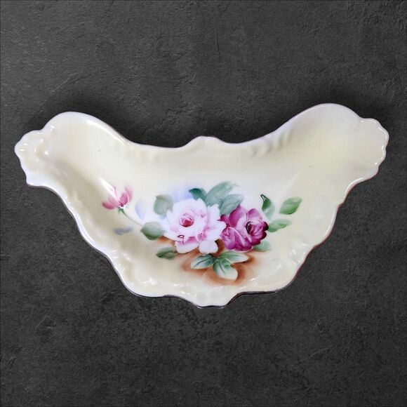 Andrea by Sadek Yellow Floral Bone Dish Gold Trim 6035X Vintage Vanity Decor - Picture 2 of 7